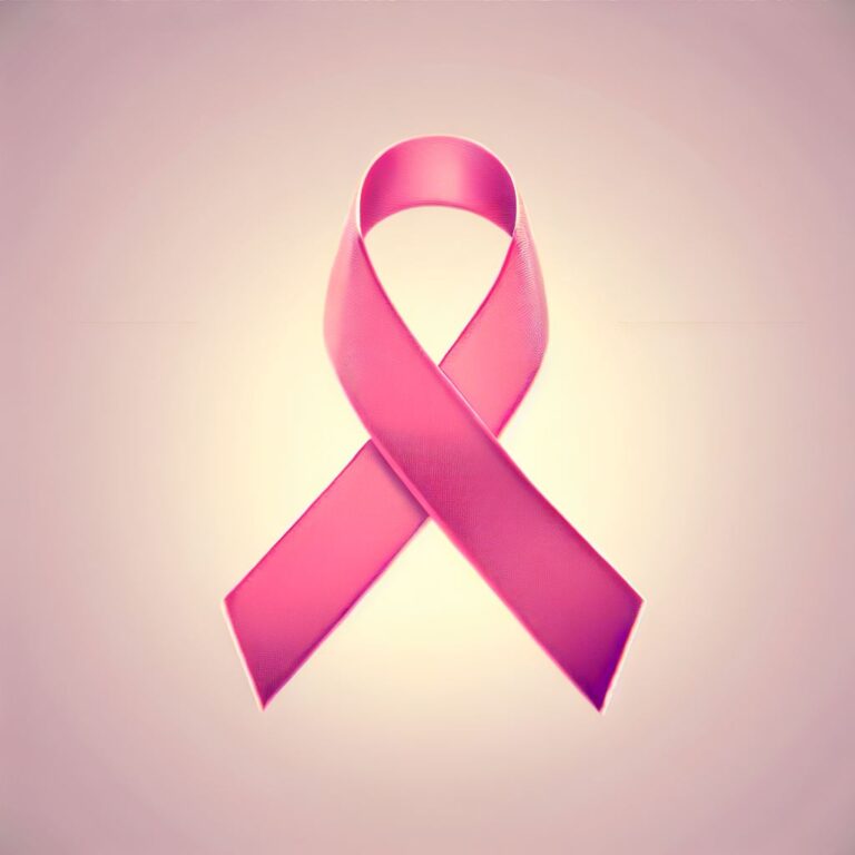 Pink ribbon symbolizing breast cancer awareness.